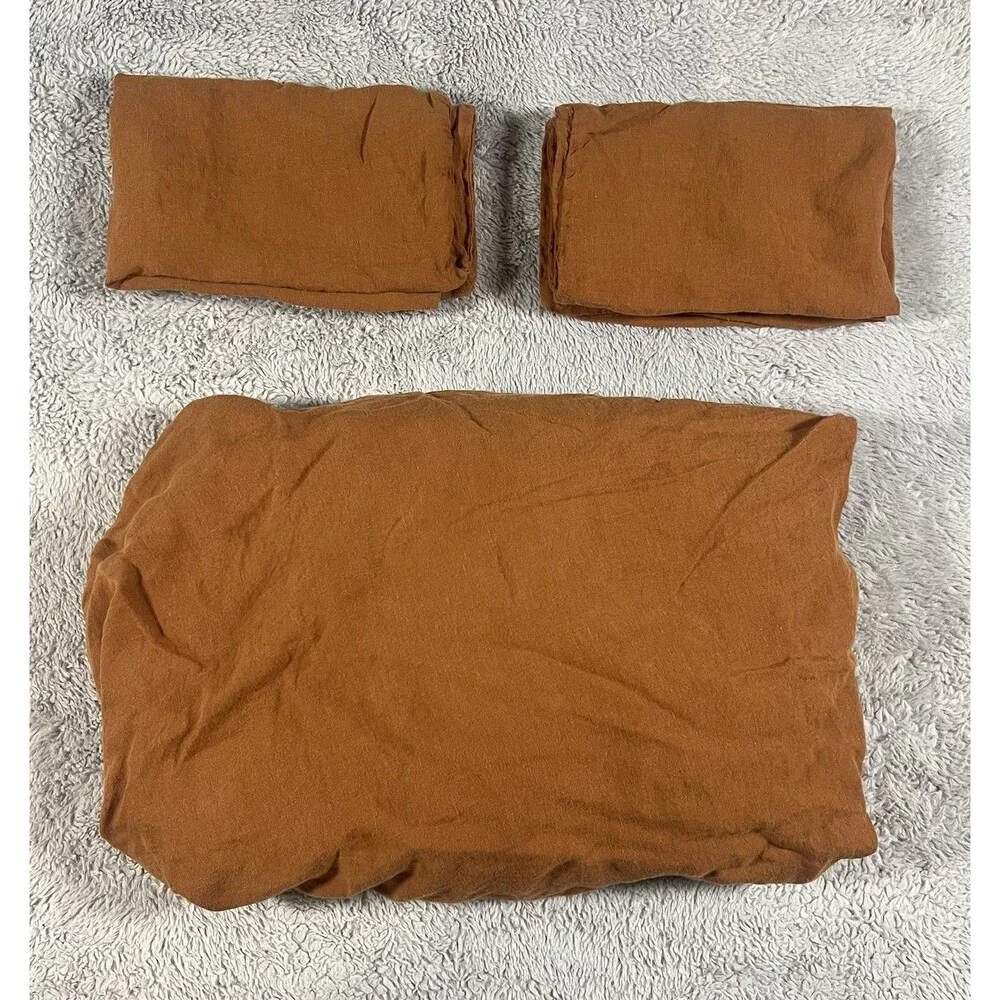 Parachute Terra Burnt Orange Queen Fitted Sheet Two Standard Pillowcovers Shams